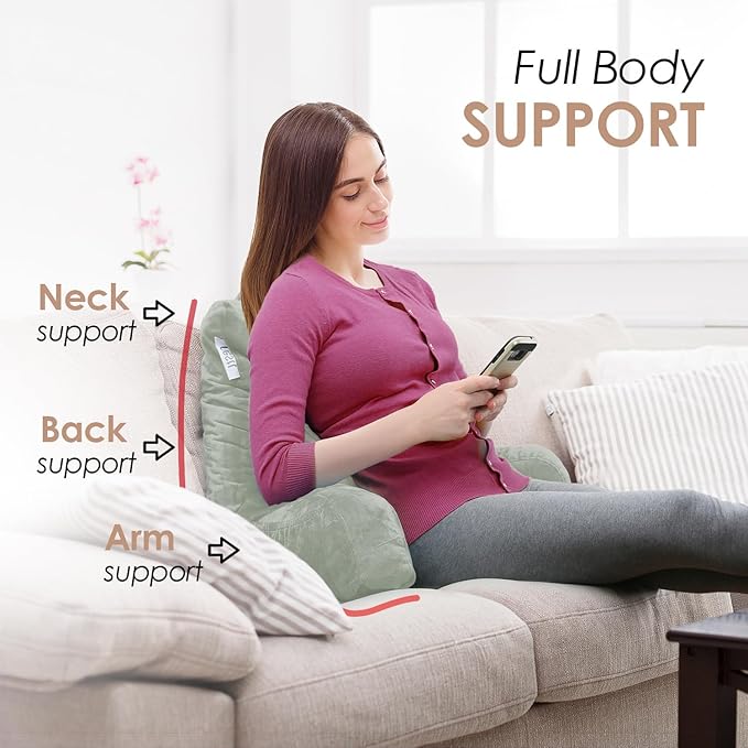 Nestl Reading Pillow for Kids & Teens with Shredded Memory Foam, Backrest Pillows for Reading, Watching, and Gaming, Use on The Couch, Bed, or Floor, Adjustable Support with Washable Cover Sage Green