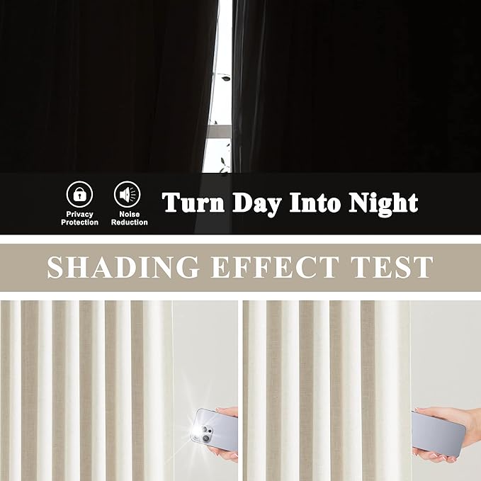 Vision Home Natural Linen Full Blackout Curtains 108 inch for Bedroom Living Room Darkening Soundproof Window Panels 9FT Thermal Insulated Rod Pocket Back Tab Farmhouse Drapes 56" Wx108 Lx2
