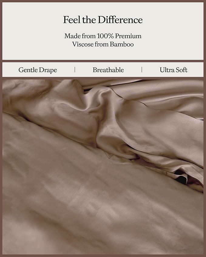 Cozy Earth Luxury Bed Sheet Set - 100% Viscose from Bamboo Fabric, Ultra-Soft & Breathable, Fits Regular & Deep Pocket Mattresses up to 20" - 4 Pieces King Sheet Set Walnut