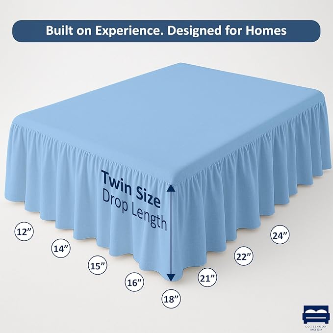 Cottingon Bed Skirt Twin 22" Drop with Split Corners, 100% Microfiber Soft and Stylish, Dust Ruffle with Platform, Light Blue