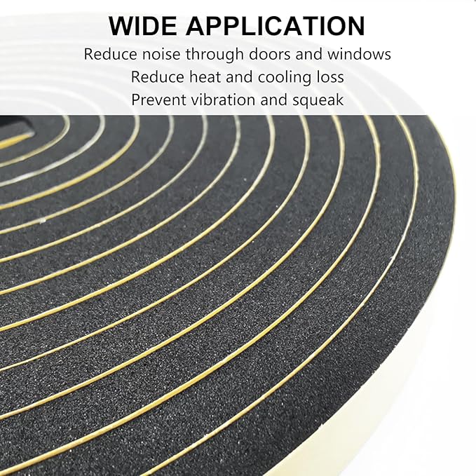 Weather Stripping Door Seal Strip, Strong Adhesive, Weatherproof, Reduce Noise, Gap Filler, Foam Insulation Tape for Doors and Windows (1/2 in x 1/8 in x 32 Ft)