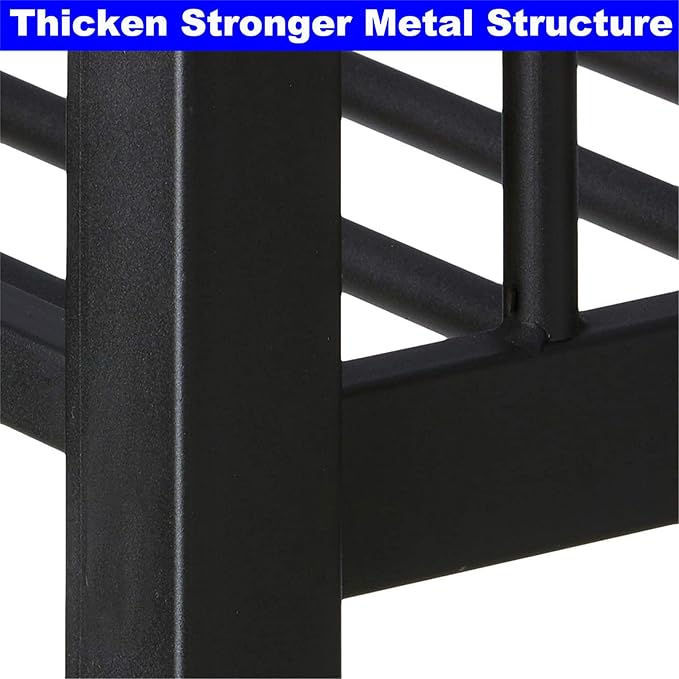 Upgraded Version Thicken Metal Queen Over King Bunk Bed, Heavy-Duty Steel King Bunk Bed, Best Modern Bunkbed King Size for Adults, Easy Assemble (Queen Over King)