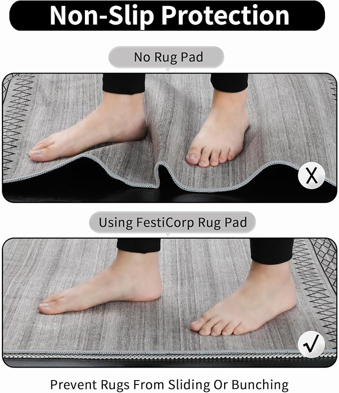 FestiCorp Non Slip Rug Pads 2x8 Ft Non Skid Rug Pad Gripper, Anti-Slip Carpet Rug Mats for Under Rugs and Hard Surface Floors