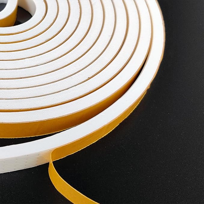 Weather Stripping Door Seal Strip, Strong Adhesive, Weatherproof, Reduce Noise, Gap Filler, Foam Insulation Tape for Doors and Windows (1/2 in x 1/8 in x 16 Ft), White