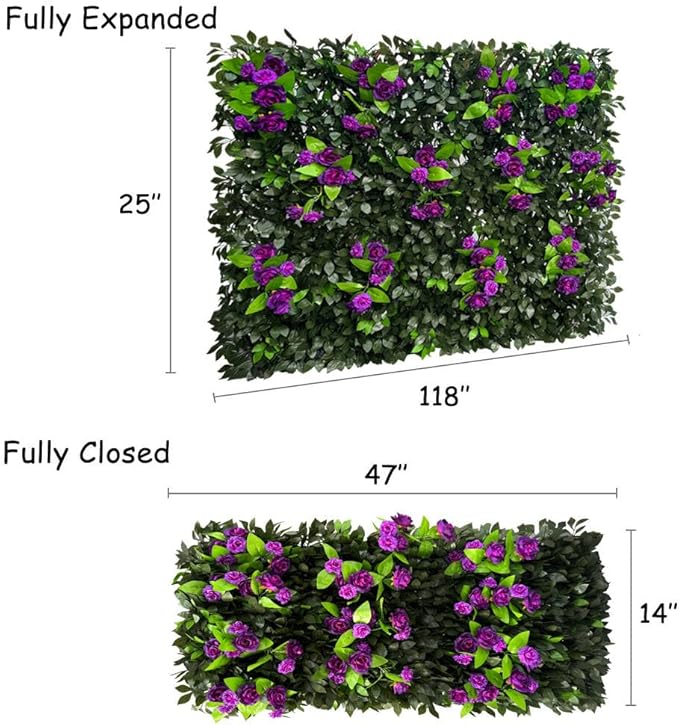 Sumery Expandable Fence Privacy Screen for Balcony Patio Outdoor,Decorative Faux Ivy Fencing Panel,Artificial Hedges (Single Sided Leaves) (1, Branches -Purple Rose)