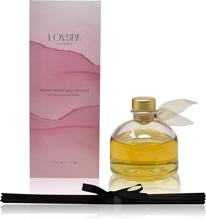LOVSPA Reed Diffuser Set, Sandalwood & Amber Scented Oil Diffuser with Sticks, Home Fragrance Accessories for Bathroom Shelf Decor, Aroma Diffusers for Home or Office Fall Decor, USA Made
