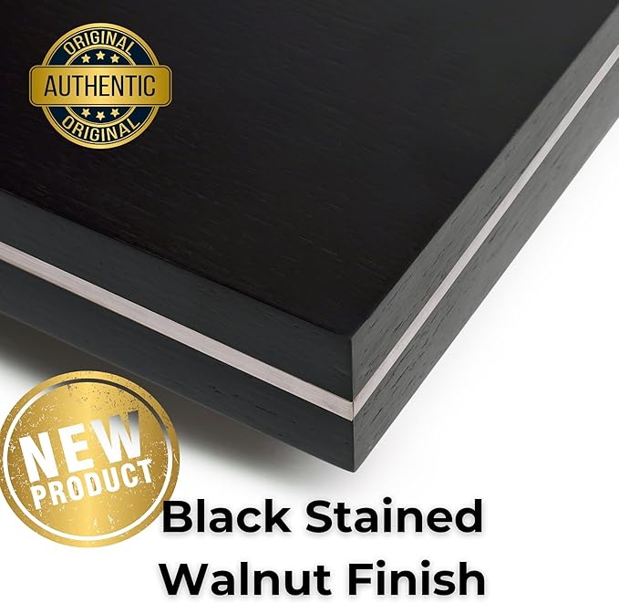 48 inch Floating Shelf x 11.8 Inch Deep, Black Stained Walnut with Stainless Steel Insert Veneer Engineered Wood Shelves for Storage, Wall Mounted Display Shelf for Bathroom Bedroom Kitchen