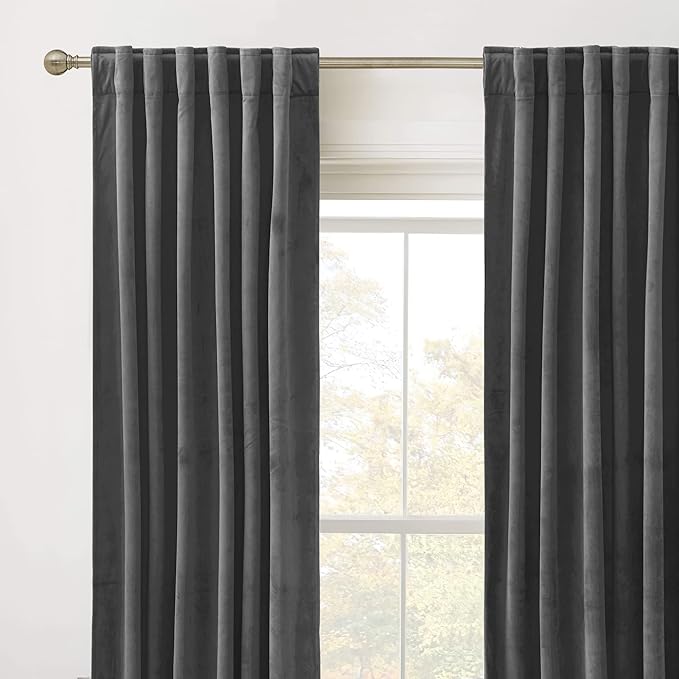 RYB Home Velvet Curtains for Living Room - Extra Long Luxury Back Tap Window Drapes Room Darkening Thermal Insulated Panels for Bedroom Home Office, Grey, W52 x L120 inches, 2 Pieces