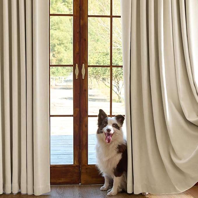 jinchan Chenille Blackout Curtains 84 Inches Long 2 Panels Beige Thermal Insulated Curtains for Bedroom Living Room Triple-Weave Noise Reducing Drapes Back Tab Full Privacy Window Curtains 50x84 Inch
