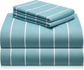 LuxClub 4 PC California King Sheet Set, Deep Pockets Wrinkle Free Cooling Bed Sheets Hotel Bedding for Women, Men, 1 Fitted Sheet, 1 Flat Sheet and 2 Pillowcases-Striped - Light Blue
