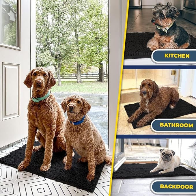 Muddy Mat® | Super Absorbent Door Mat Indoor, Microfiber Quick Dry Chenille Entryway Rug, Non-Slip Front Door Mat, Indoor Mats for Entryway, Machine Washable Pet Rug, Black XL 59"X35"
