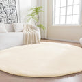 Amazon Basics Fluffy Washable Round Area Rug, Circle Shaggy Carpet for Living Room, Bedroom, Nursery, 8'R, Beige