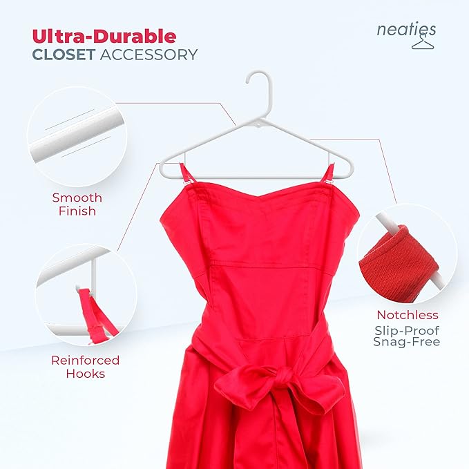 Neaties Plastic Hangers 50 Pack (60 Count) – Made in The USA – 6lb Capacity Standard Clothes Hangers with Strap Hooks for Dresses, Lingerie, Shirts, Pants, and Jackets – Mint