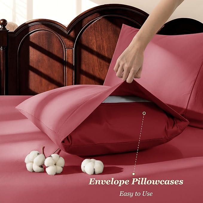 LBRO2M 1000 Thread Count 100% Egyptian Cotton Sheets Set California King Size, 4 Piece Sets Bed Sheet Deep Pocket Sheet Set 16" Soft Comfortable All Season (California King, Burgundy)