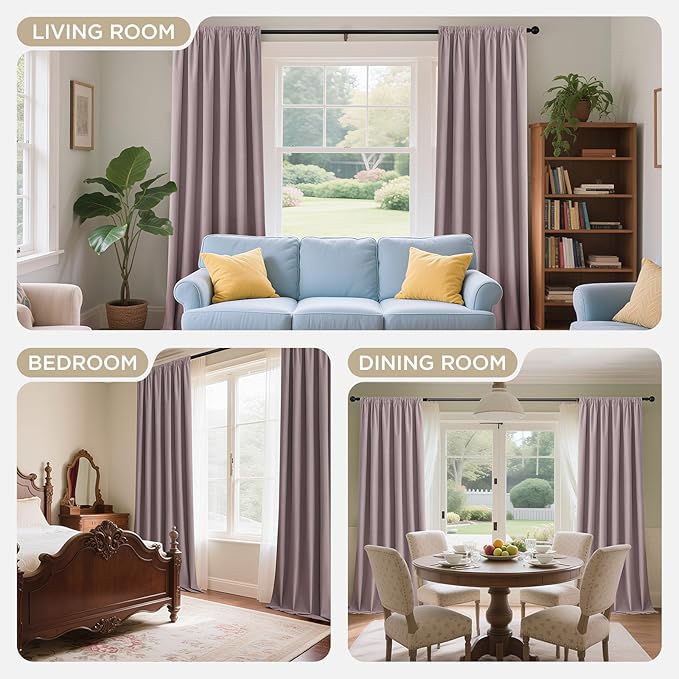 Joydeco Rose Pink 100% Blackout Curtains 102 Inch 2 Panels, Luxury Thermal Pink Velvet Curtains for Bedroom Living Room, Soundproof Blackout Window Drapes, Rod Pocket & Back Tab (52W x 102L)