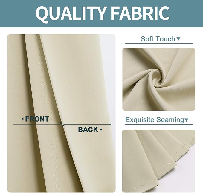 ChrisDowa Grommet Room Darkening Curtains for Bedroom and Living Room - 2 Panels Set Thermal Insulated Blackout Curtains (Beige, 42W x 84L)