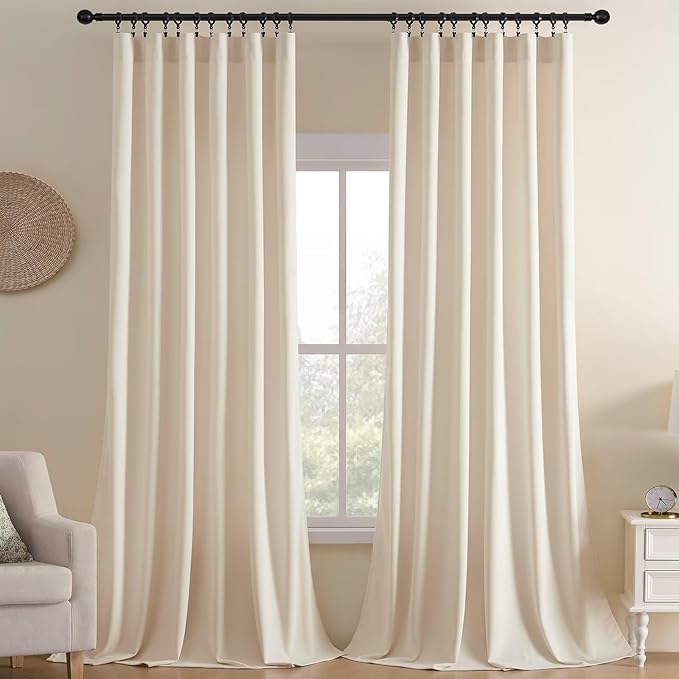 Joydeco Velvet Curtains White Blackout Curtains Thermal Insulated 108 inches Long Window Curtains Soft Room Darkening Drapes for Bedroom Living Room Elegant Rod Pocket 2 Panels Cream White