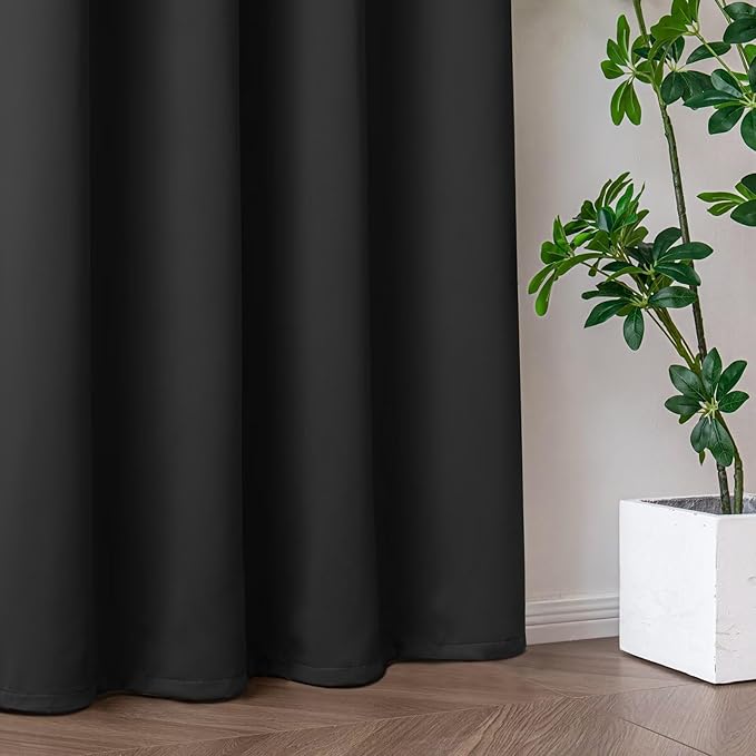 Curtains 90 Inches Long 2 Panels Set, Blackout Curtains for Bedroom Living Room, Thermal Insulated Grommet Room Darkening Drapes for Privacy Home Decor Windows(W52 x L90, Dark Grey)