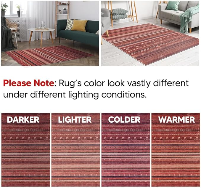 Keen Home Design 6x9 Rug - Machine Washable Area Rug with Non-Slip Backing, Ideal for Living Room, Dining Room, Bedroom - Vintage, Easy Clean, Durable, Low Pile Rug - (6' x 9')