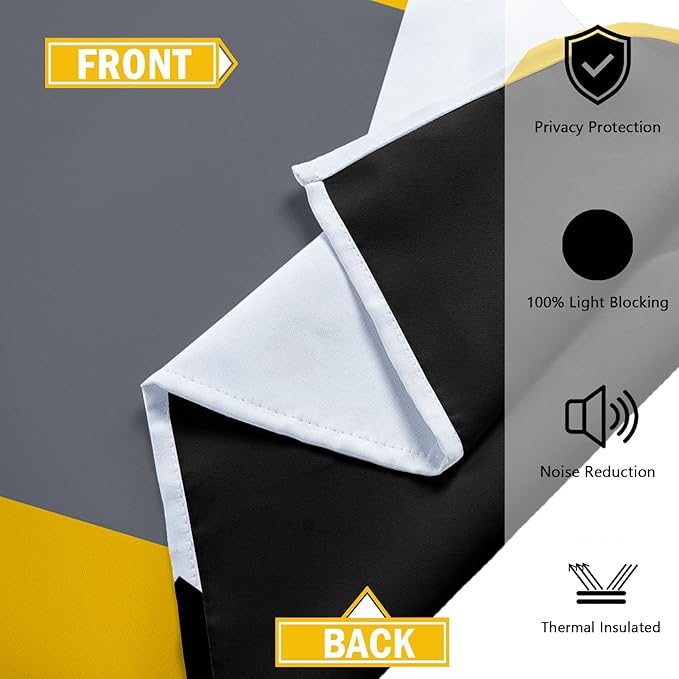 Yellow 100% Blackout Curtains 45 inch Length 2 Panels Set Black White Grey Modern Abstract Geometric Drapes for Kitchen Black Out Curtains Insulated Room Darkening Small Window Curtains, 52Wx45L