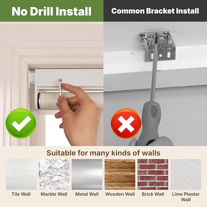 HESTIA No Drill Cordless Blackout Roller Shades Screwless Waterproof Shower Window Blinds, Auto-Retraction Easy Install Blind for Bathroom/Kitchen/Office/Exterior, White, 20.5" W x 54" H