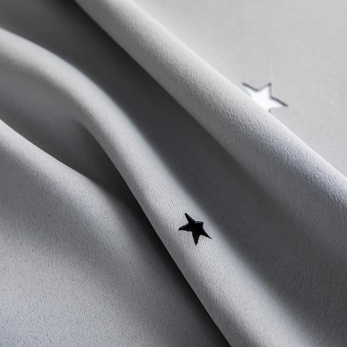Star Double Layer Blackout Curtains for Bedroom, Kids - Cute, 96 Inches Long, 2 Panels Set, Grey, 42 X 96 Inches