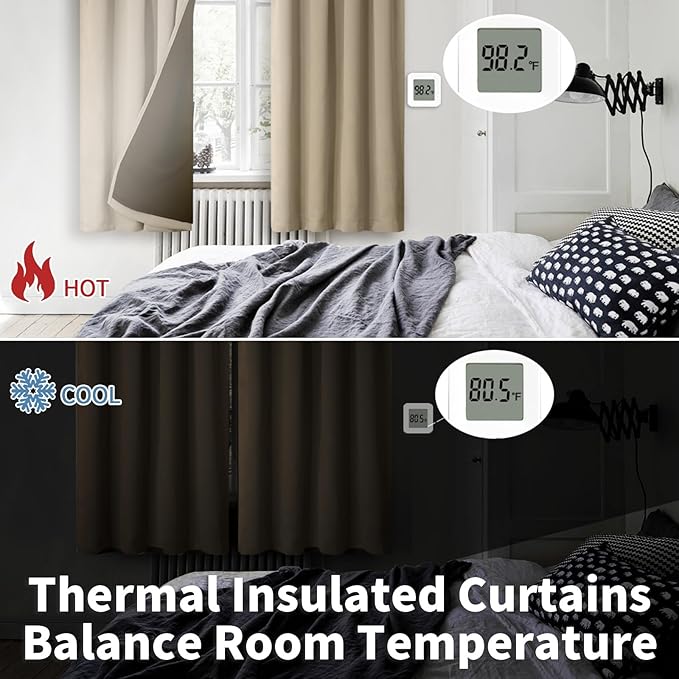 BGment 100% Blackout Curtains for Bedroom 72 Inch Length 2 Panels, Thermal Insulated Room Darkening Curtains Rod Pocket Soundproof Bedroom Living Room Window Curtains, Sand, Each 42 Inch Wide
