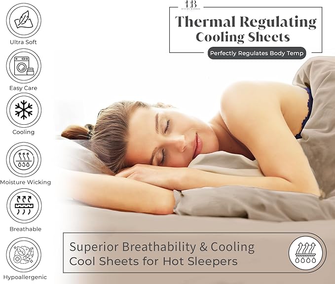 Luxury Bamboo Market | King Size Bed Sheet Set | 100% Viscose Made from Bamboo | Organically Grown | Ultra Soft | Cooling Sheets for Hot Sleepers | 17" Deep Pocket [Dune]