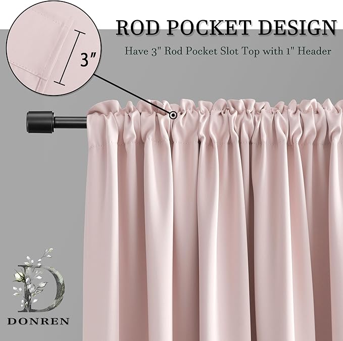 DONREN Blush Pink Curtains 72 Inch Length - 2 Panels Room Darkening Curtain Drapes for Bedroom Girls - Baby Pink Rod Pocket Thermal Insulated for Baby Nursery W 52" x L 72"