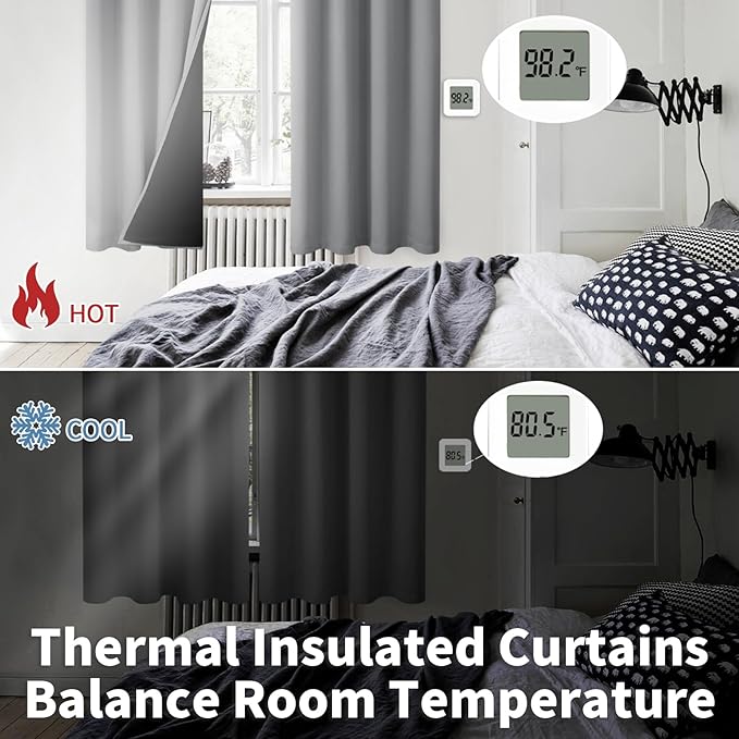 BGment Short 100% Blackout Curtains for Bedroom, Thermal Insulated Energy Efficiency Noise Reducing Grommet Curtains 54 Inch Length with Liner for Small Window 2 Panels Each 42 Inch Wide,Dove Grey
