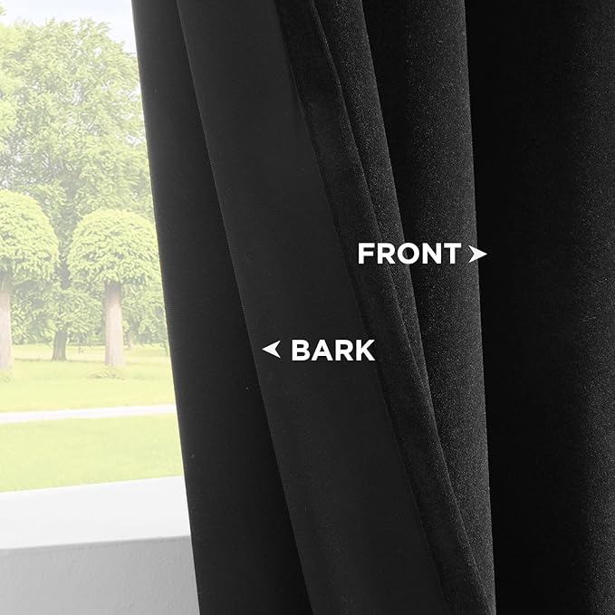 Joydeco Black Velvet Curtains 108 Inches Long, Luxury Grommet Blackout Curtain 2 Panels, Thermal Insulated Privacy Room Darkening Window Drapes for Bedroom Living Room Home Theatre (52Wx108L)
