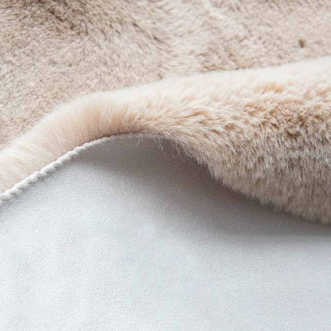 Washable Area Rug 6x9 Rugs for Living Room Camel Plush Faux Bunny Fluffy Fur Rugs for Bedroom Large Shag Nursery Rugs