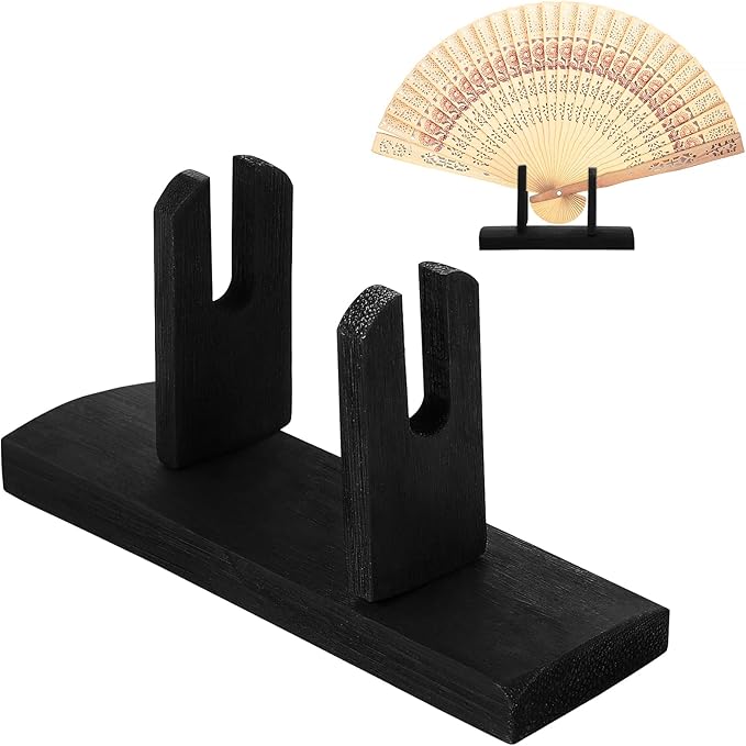 VOSAREA Bamboo Japanese Folding Fan Stand Holder Handheld Fan Display Stand Hand Fan Storage Rack Display Base (Black)