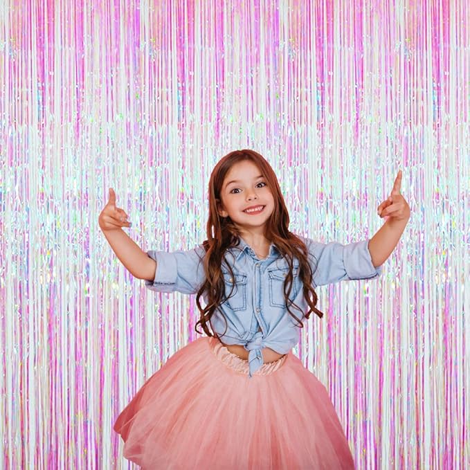 GOER 3.2 ft x 9.8 ft Metallic Tinsel Foil Fringe Curtains Party Photo Backdrop Party Streamers for Birthday,Graduation,New Year Eve Decorations Wedding Decor (3 Packs,Multicolor)