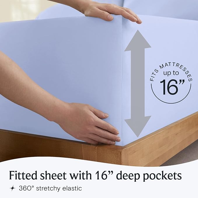LuxClub 4 PC Sheet Set Bed Sheets Deep Pockets 16" Eco Friendly Wrinkle Free Cooling Machine Washable Hotel Bedding Silky Soft - Sky Blue Queen