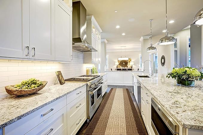 Custom Length Hallway Runner Rug,Slip Resistant,Meander Brown, 26 Inch X 10 feet, Sold and Priced Per Foot