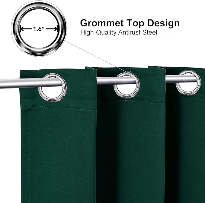 ChrisDowa Blackout Curtains 90 Inches Long 2 Panels Set for Living Room, Grommet Thermal Insulated Room Darkening Curtains for Bedroom (Forest Green, 52 x 90 Inch)