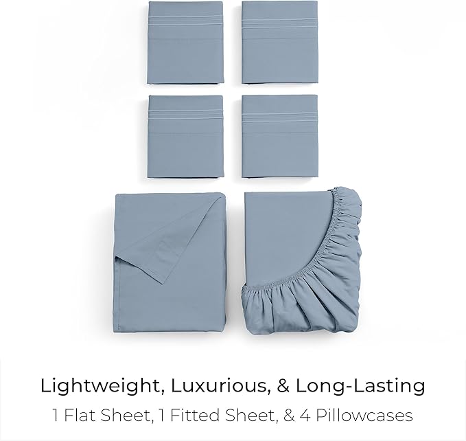 Mellanni Queen Sheet Set - 6-Piece Iconic Collection Bedding, (Including 4 Pillowcases), 21-Inch Extra Deep Pocket, Easy Care, Ultra Soft, Cooling Sheets, Brushed Microfiber - Blue Hydrangea