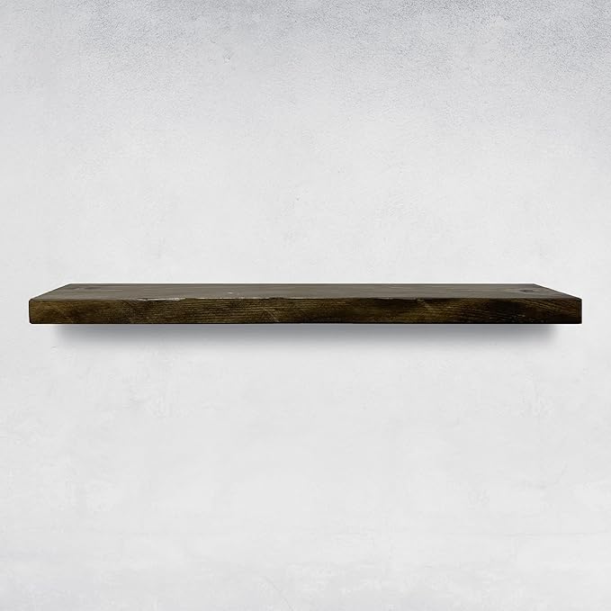 URBANDI, Rustic Floating Shelves, Set of 2, Hidden Bracket, Solid Wood, Heavy Duty, Wall Mounted Shelves, (Dark Brown, 12Wx10D)