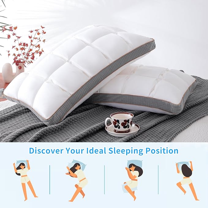 YOUR MOON Soft Pillow Queen for Sleeping, Super Soft Support Down Alternative Pillow, 100% Cotton Shell Luxury Comfy Fluffy Bed Pillows for Sleep(White)