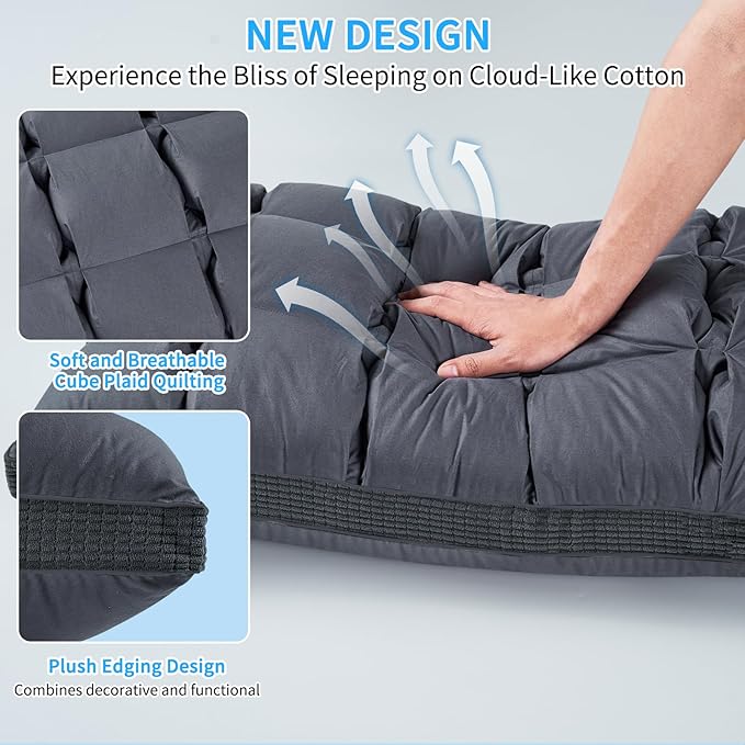 YOUR MOON Soft Pillow King for Sleeping, Super Soft Support Down Alternative Pillow, 100% Cotton Shell Luxury Comfy Fluffy Bed Pillows for Sleep(Gray)