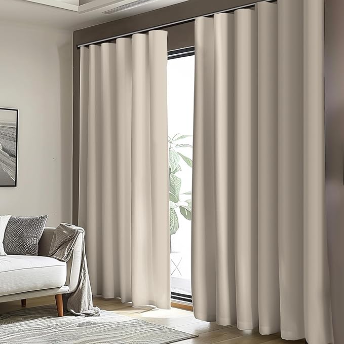 Room Divider Blackout Curtain Track Curtains Wall Dividers Panels Screen for Living Rooms Bedroom Office Privacy Partition Separation, W180 × L96 Inch,1 Panel, Beige