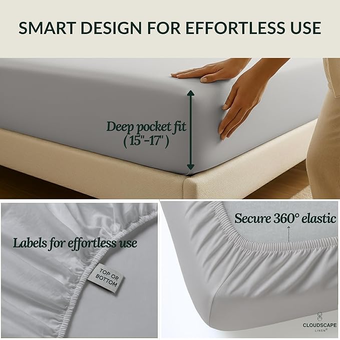 Cloud Scape Linen 100% Egyptian Cotton Sheets Full Size, 4 Pieces Luxury Bedding Set, 400 Thread Count,Hotel Quality, Silky Soft, Deep Pockets up to 17, Light Grey