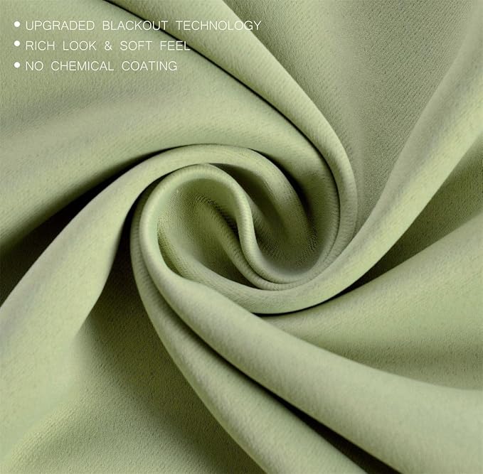 MIUCO 1 Pair Thermal Insulated Grommet 52-Inch-by-63-Inch Blackout Window Curtain Panels with 2 Tie Backs, Sage