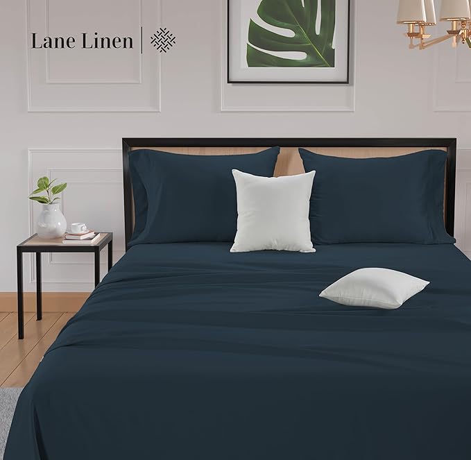 LANE LINEN Full Size Bed Sheets Set - 600 Thread Count Full Sheet Set - 100% Cotton Sheets Full Size Bed Set, Soft Cotton Bed Sheet Set, Sateen Weave Hotel Sheets, Luxury Full Sheet Set - Estate Blue