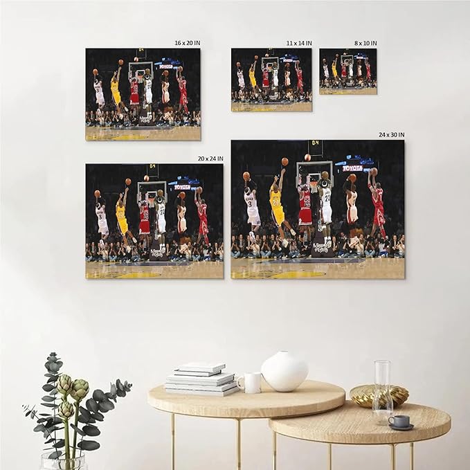 Basketball Legends Canvas Wall Art Print Poster, Iconic Sports Stars Shooting Inspirational Picture, Motivational Photography Wall Decor for Gym Dorm Home Office Living Room Bedroom, Framed 20x24inch