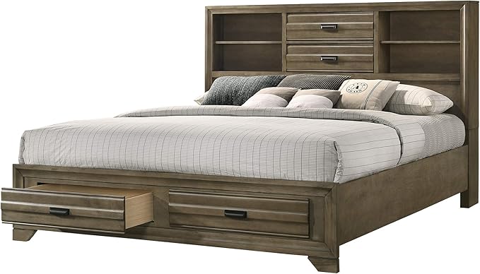 Roundhill Furniture Loiret Light Gray Finish Wood Storage Platform WallBed, Queen