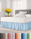 Wrap Around Dust Ruffle Bed Skirt - Light Blue - for King Size Beds with 24 Inch Drop - Elastic Strap - Adjustable Pleated Bedskirt with Brushed Fabric and Wrinkle Free - for Women, Men, Kids & Teens
