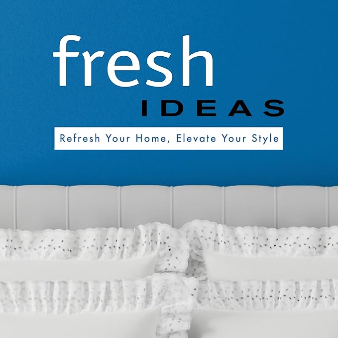 Fresh Ideas Eyelet Bed Skirt, Ruffled Design, 14 Inch Drop, Embroidered Scalloped Edge, Queen, White