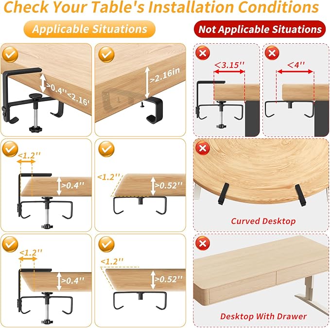 No Drill Under Desk Cable Management Tray, 36" Cord Organizer with Clamp, Fabric Cable Management for Standing Desks, Ideal for Home & Office - Black